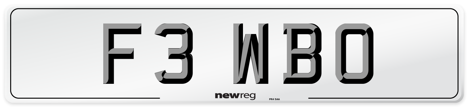 F3 WBO Number Plate from New Reg